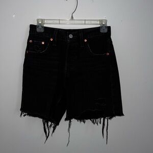 LEVI Black Distressed Denim Bermuda Shorts